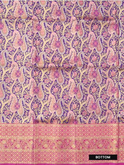 Gracecharm purple Pure Silk Geometric with Floral Brocade Border Pattu Pavadai Material
