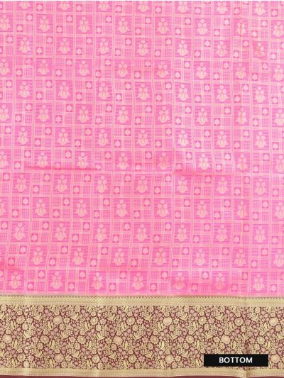 Gracecharm Emerald Glow Barbie pink Art Silk Traditional Pattu Pavadai Material
