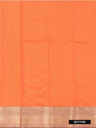 Gracecharm Emerald Glow Mandarin Orange Art Silk Girls Pavadai Dhavani Material Set