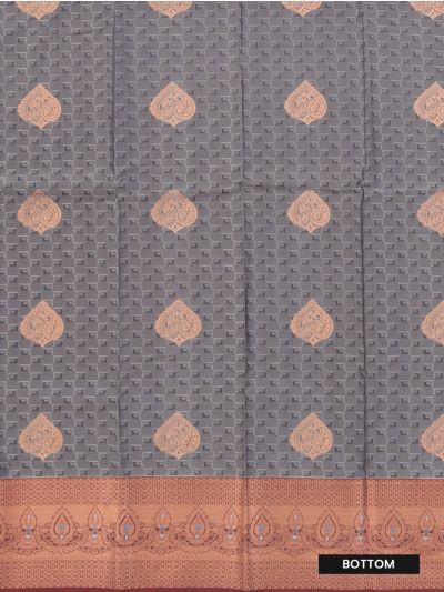 Gracecharm Emerald Glow Grey Art Silk Girls Pavadai Dhavani Material Set`