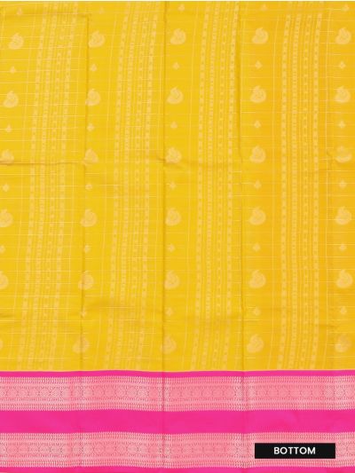 Gracecharm Emerald Glow vibrant golden yellow Art Silk Girls Pavadai Dhavani Material Set
