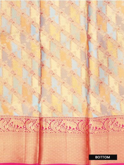 Gracecharm Pure Silk Geometric Jaal Elephant Border Pattu Pavadai Material