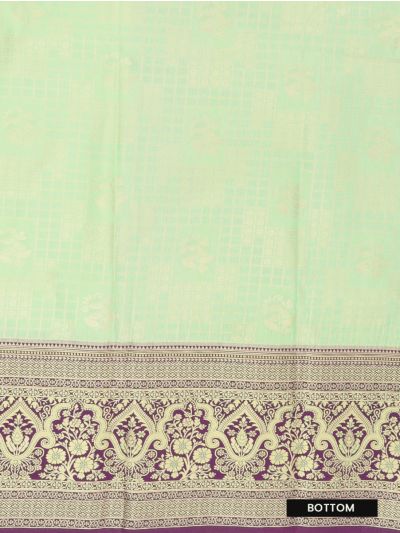 Gracecharm Art Silk Floral Pot Butta Check Brocade Pattu Pavadai Material