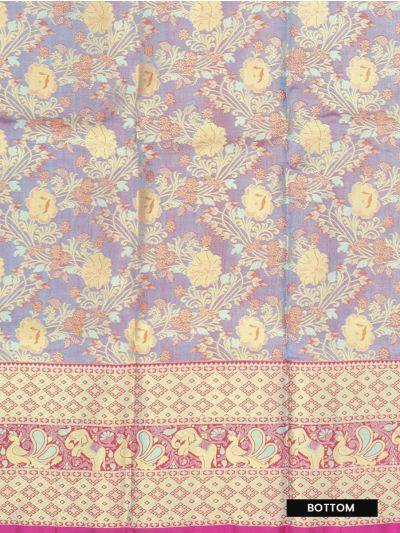 Gracecharm Pure Silk Floral Jaal Peacock Elephant Brocade Pattu Pavadai Material