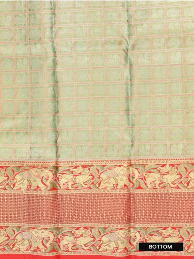 Gracecharm Pure Silk Checked Butta with Contrast Border Pattu Pavadai Material