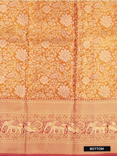Gracecharm Pure Silk Floral Jaal with Elephant Border Pattu Pavadai Material