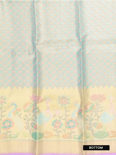 Gracecharm Pure Silk Butta with Floral Border Pattu Pavadai Material