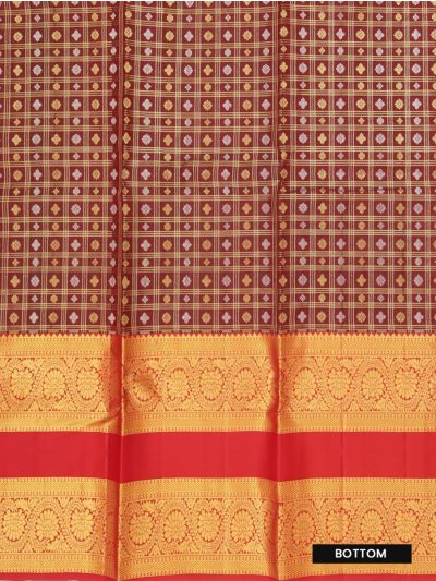 Gracecharm Pure Silk Check Butta Floral Brocade Pattu Pavadai Material