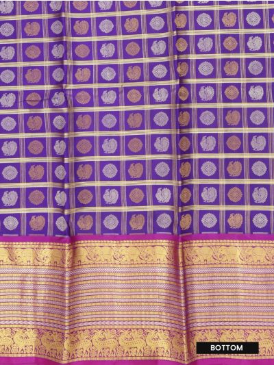 Gracecharm Pure Silk Check Butta with Elephant Border Pattu Pavadai Material