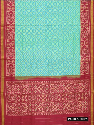 Pochampally Silk Geometric Diamond Ikat Jaal with Floral Ikat Pallu Saree