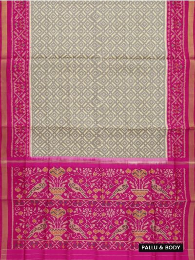 Pochampally Silk Diamond Ikat Jaal with Bird Floral Pallu Saree