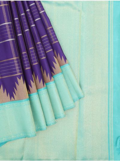Vivaha Goddess Kanchipuram Pure Silk Zari Check with Temple and Contrast Zari Border Saree