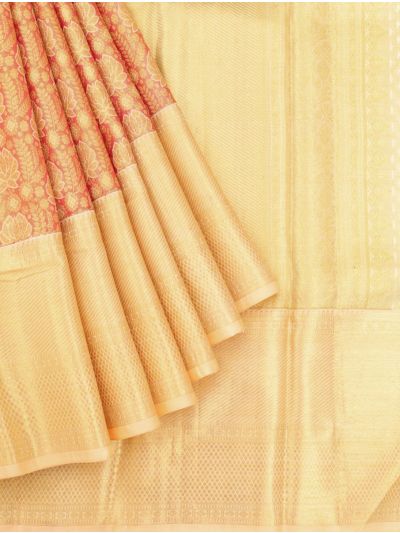Vivaha Goddess Kanchipuram Pure Silk Lotus Floral Jaal with Contrast Zari Border Saree