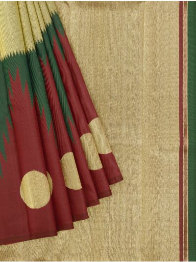 Vivaha Goddess Kanchipuram Pure Silk Temple Zigzag with Gold Round Butta Saree