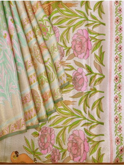 Vivaha Goddess Kanchipuram Pure Silk Floral Butta with Parrot Floral Pallu Saree