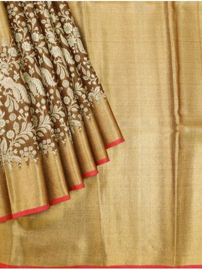 Vivaha Goddess Kanchipuram Pure Silk Bird Floral Jaal with Gold Pallu Saree