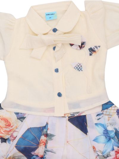 Graceful Essence Bow Detail Floral Print Short Midi Dress