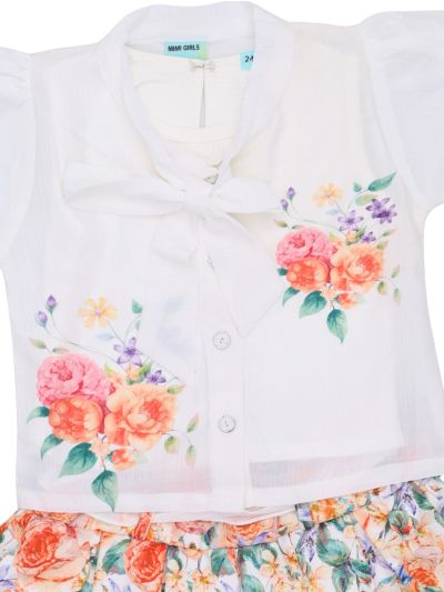 Graceful Essence Girls Bow Detail Floral Print Short Midi Dress