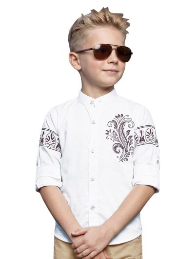 Gracecharm Boys Floral Trellis Nehru Waistcoat Shirt and Pant 3 Piece Set