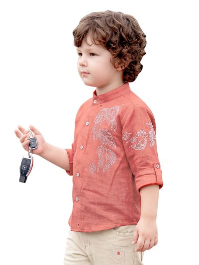 Gracecharm Boys Floral Embroidered Nehru Waistcoat Shirt and Pant 3 Piece Set