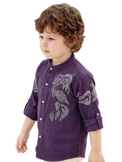Gracecharm Boys Floral Vine Embroidered Nehru Waistcoat 3 Piece Set