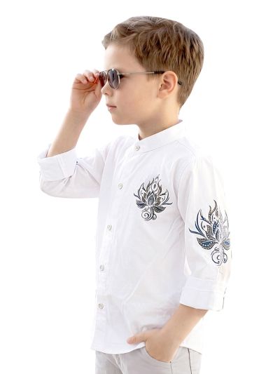 Gracecharm Boys Floral Leaf Motif Nehru Waistcoat 3 Piece Set