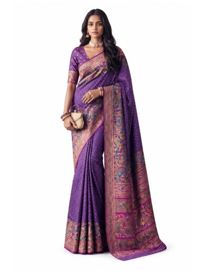 Gracecharm Katan Silk Butta with Peacock Floral Jaal Pallu Saree