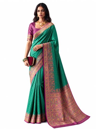 Gracecharm Katan Silk Butta with Paisley Floral Jaal Pallu Saree