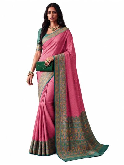 Gracecharm Katan Silk Butta with Contrast Border Saree