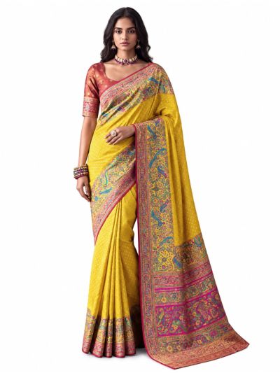 Gracecharm Katan Silk Butta with Peacock Floral Jaal Pallu Saree