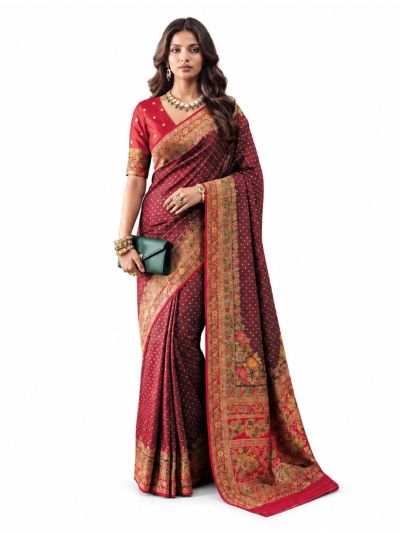Gracecharm Katan Silk Butta with Paisley Floral Pallu Saree