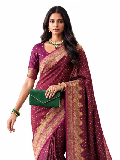 Gracecharm Katan Silk Butta with Floral Border Saree