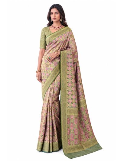 Gracecharm Mashru Kanjivaram Silk Geometric Floral Design Saree