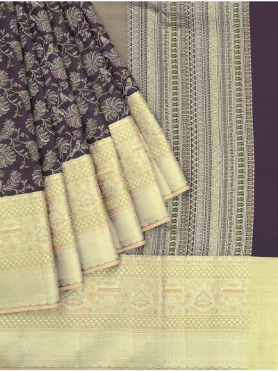 Vivaha Kanchipuram Pure Silk Floral Bird Jaal with Geometric Pallu Saree