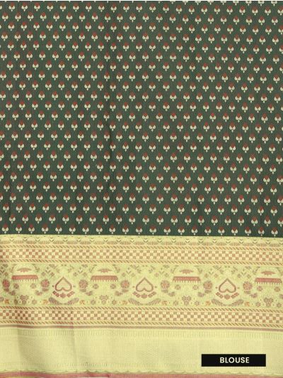 Vivaha Kanchipuram Pure Silk Floral Bird Vine Jaal with Geometric Pallu Saree