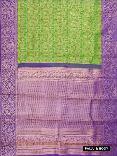 Gracecharm Pure Silk Geometric Mosaic Jaal with Oval Brocade Pallu Saree