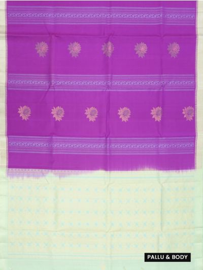 Kanmanie Soft Silk Lotus Butta with 1.5 Inch Satin Border and 0.5 Inch Mokku Border Saree