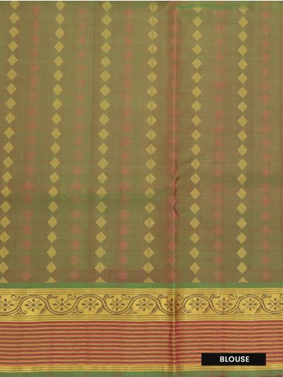 Kanmanie Soft Silk Geometric Stripes Butta with 6 Inch Tissue Border Saree