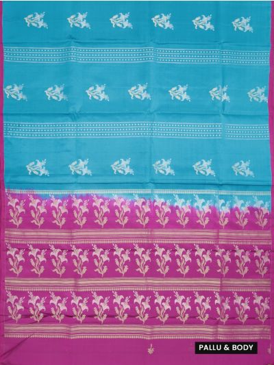 Kanmanie Soft Silk Floral Butta with Geometric Stripes and 1 Inch Satin Border Saree
