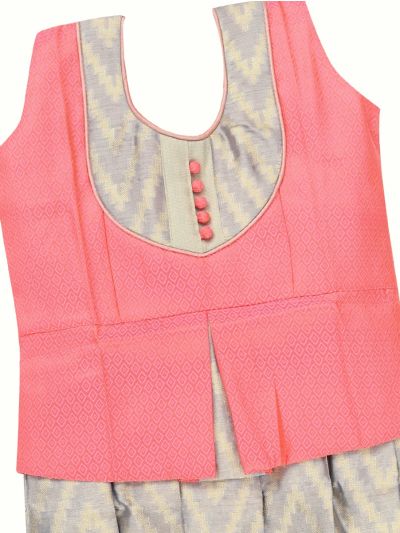Charming Girls Readymade Art Silk Diamond with Chevron Pattu Pavadai Set