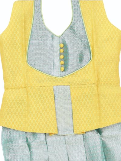 Charming Girls Readymade Art Silk Diamond with Geometric Brocade Pattu Pavadai Set