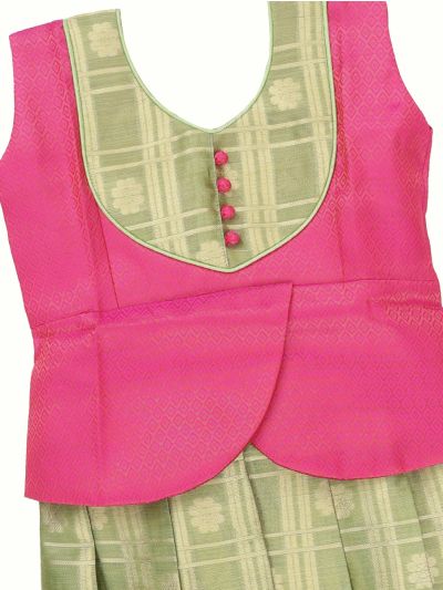 Charming Girls Readymade Art Silk Diamond with Checked Floral Pattu Pavadai Set