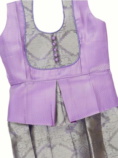 Charming Girls Readymade Art Silk Diamond with Floral Brocade Pattu Pavadai Set