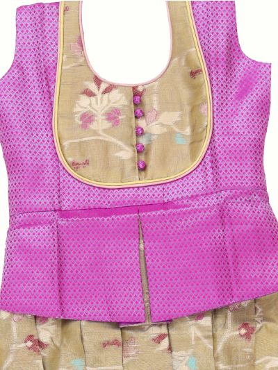 Charming Girls Readymade Art Silk Diamond with Floral Vine Pattu Pavadai Set