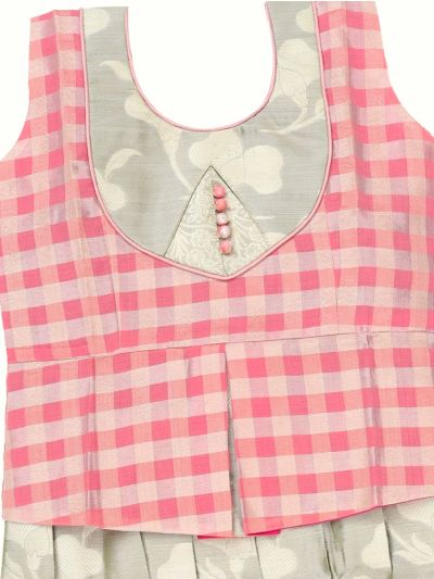 Charming Girls Readymade Art Silk Checks with Floral Brocade Pattu Pavadai Set