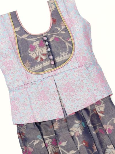 Charming Girls Readymade Art Silk Floral Jaal Pattu Pavadai Set