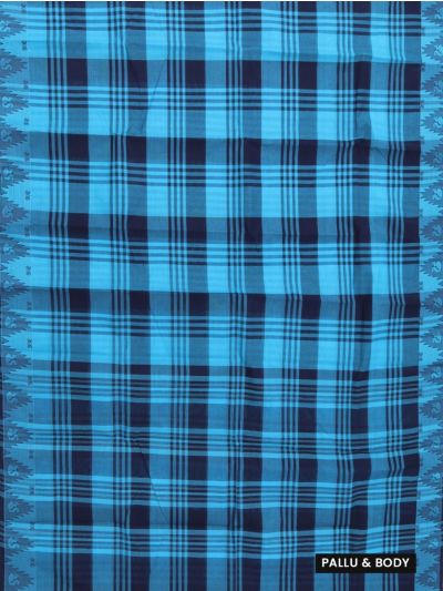 Gracecharm Elegant Cotton Bold Multi Check Temple Border Saree - Without Blouse