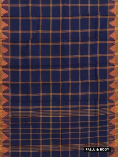 Gracecharm Elegant Cotton Classic Multi Check Temple Border Saree - Without Blouse