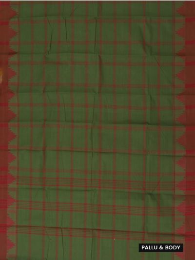 Gracecharm Elegant Cotton Multi Check Temple Border Saree - Without Blouse
