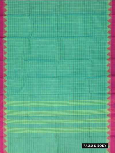 Gracecharm Elegant Cotton Fine Window Check Temple Border Saree - Without Blouse